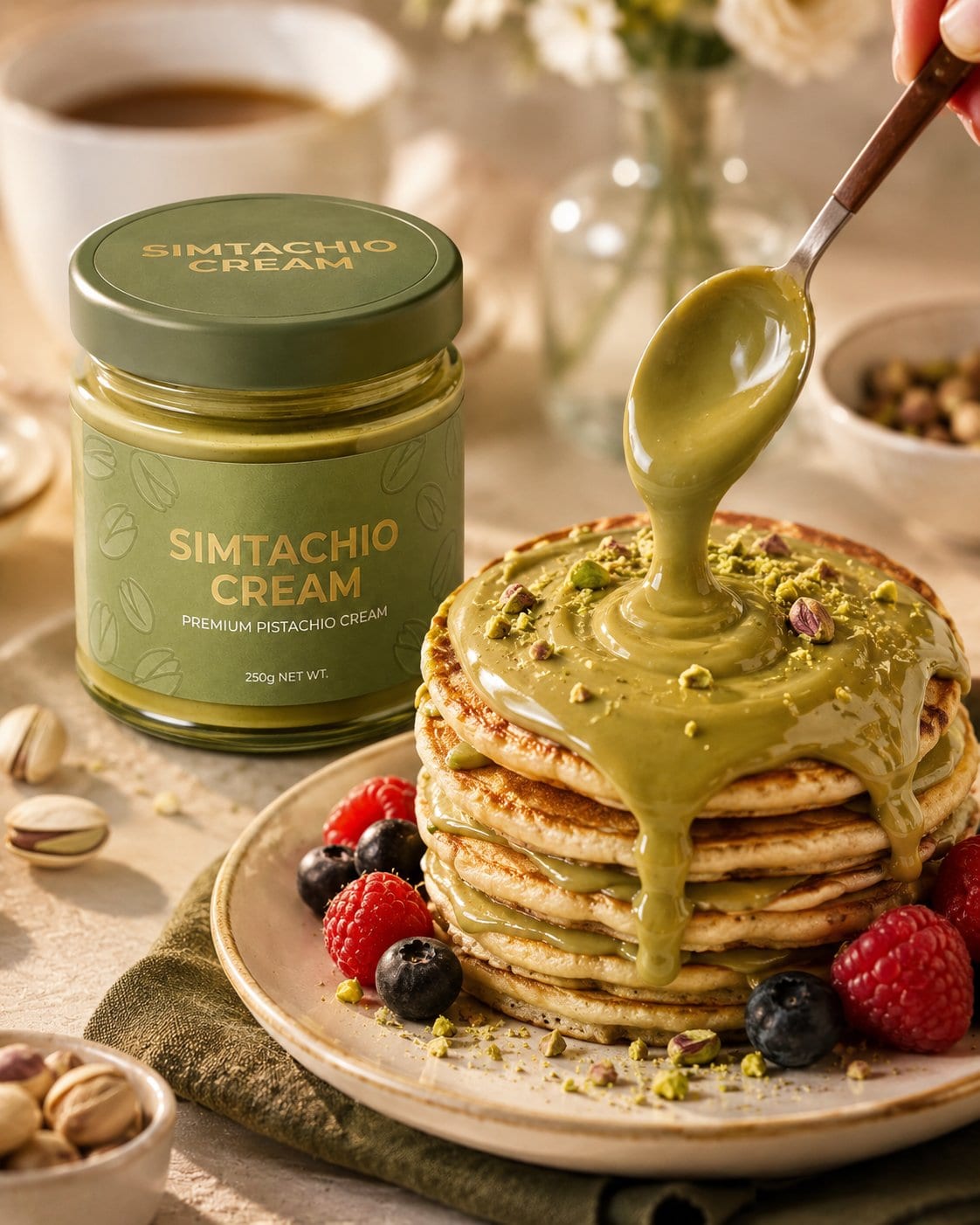 Pancakes con SIMTACHIO CREAM — desayuno gourmet