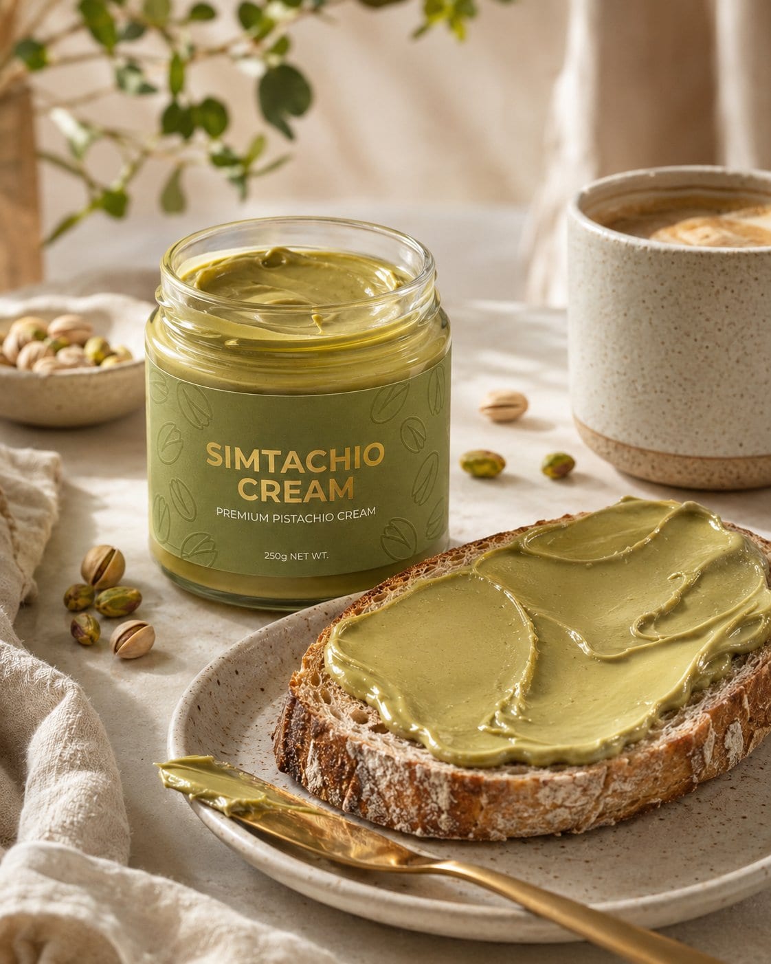 Tostada premium con SIMTACHIO CREAM y pistacho tostado